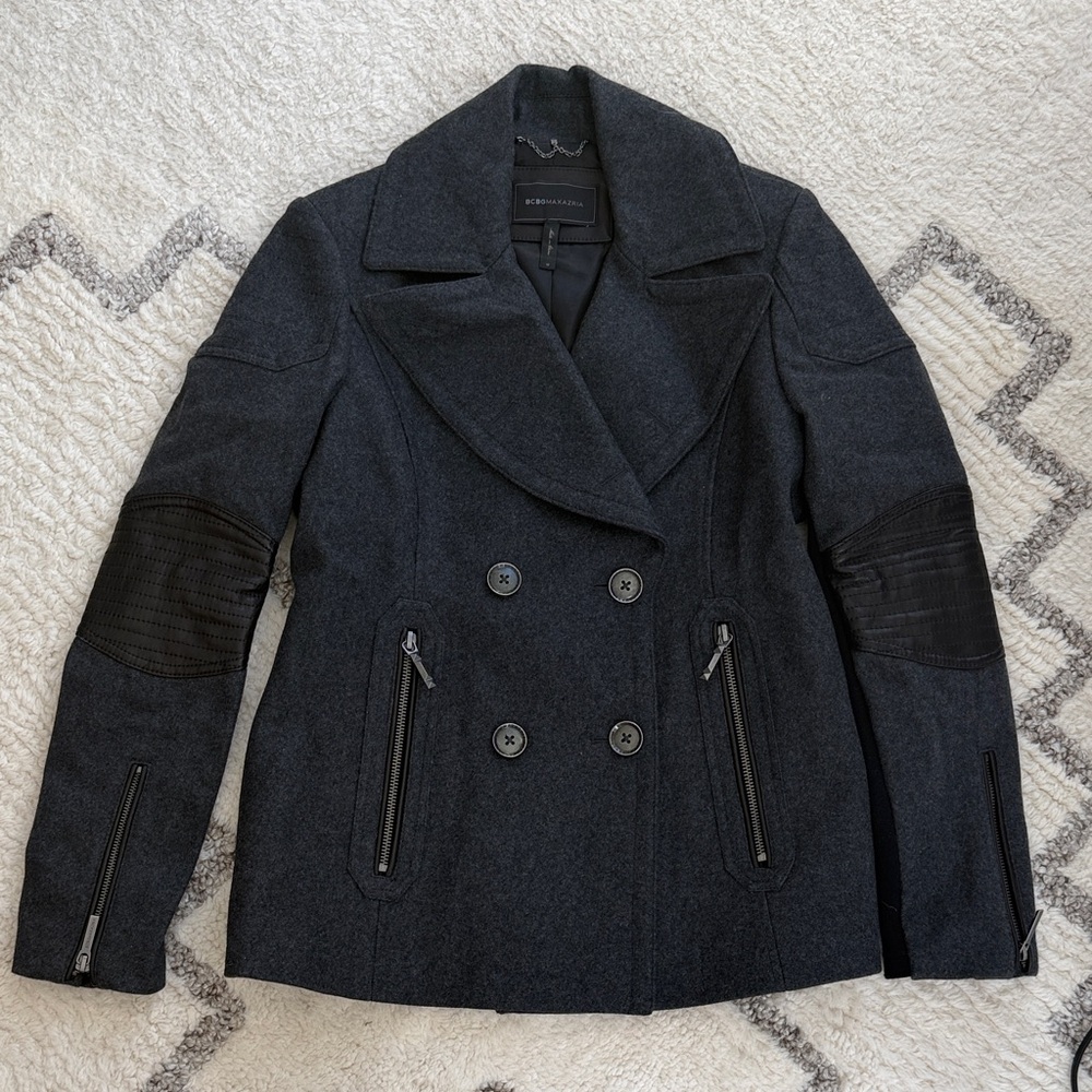 BCBGMaxAzria Dark Gray Double-Breasted Pea Coat - NWOT never worn